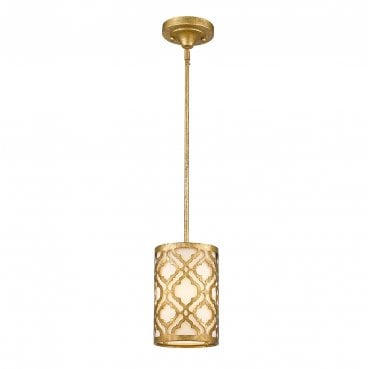 GN-ARABELLA-MP Arabella 1 Light Duo-Mount Mini Pendant in a Distressed Gold Finish with an Ivory Shade