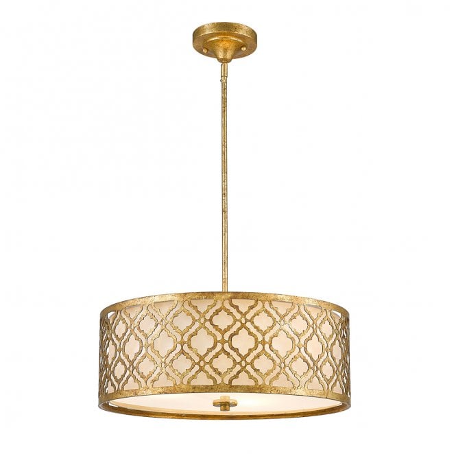 Gilded Nola GN-ARABELLA-P-L Arabella 3 Light Duo-Mount Large Pendant in a Distressed Gold Finish with an Ivory Shade