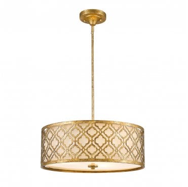 GN-ARABELLA-P-L Arabella 3 Light Duo-Mount Large Pendant in a Distressed Gold Finish with an Ivory Shade
