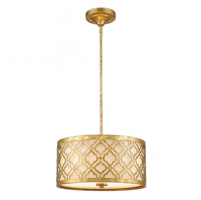 Gilded Nola GN-ARABELLA-P-M Arabella 2 Light Duo-Mount Medium Pendant in a Distressed Gold Finish with an Ivory Shade
