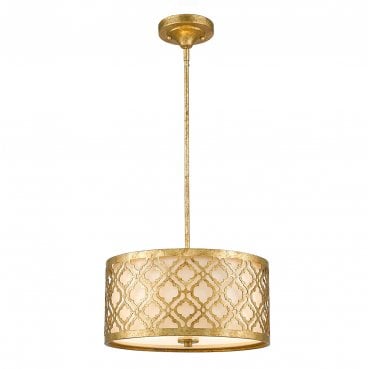 GN-ARABELLA-P-M Arabella 2 Light Duo-Mount Medium Pendant in a Distressed Gold Finish with an Ivory Shade