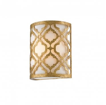 GN-ARABELLA1 Arabella 1 Light Wall Light in a Distressed Gold Finish with an Ivory Shade 