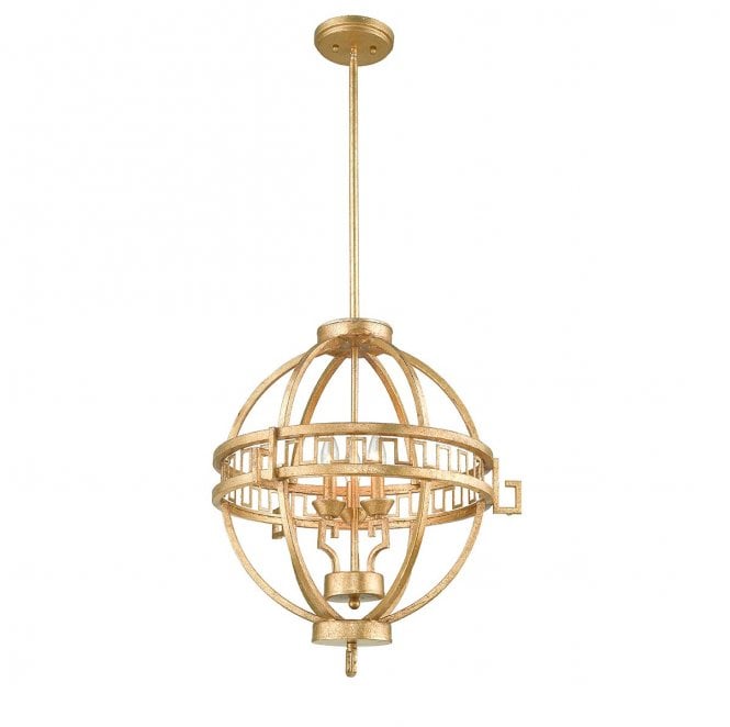 Gilded Nola GN-LEMURIA-3P-A Lemuria 3 Light Globe Pendant in a Distressed Gold Finish with an Ivory Shade
