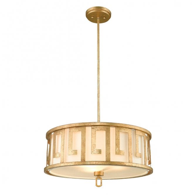 Gilded Nola GN-LEMURIA-P-L Lemuria 3 Light Duo-Mount Large Pendant in a Distressed Gold Finish with an Ivory Shade