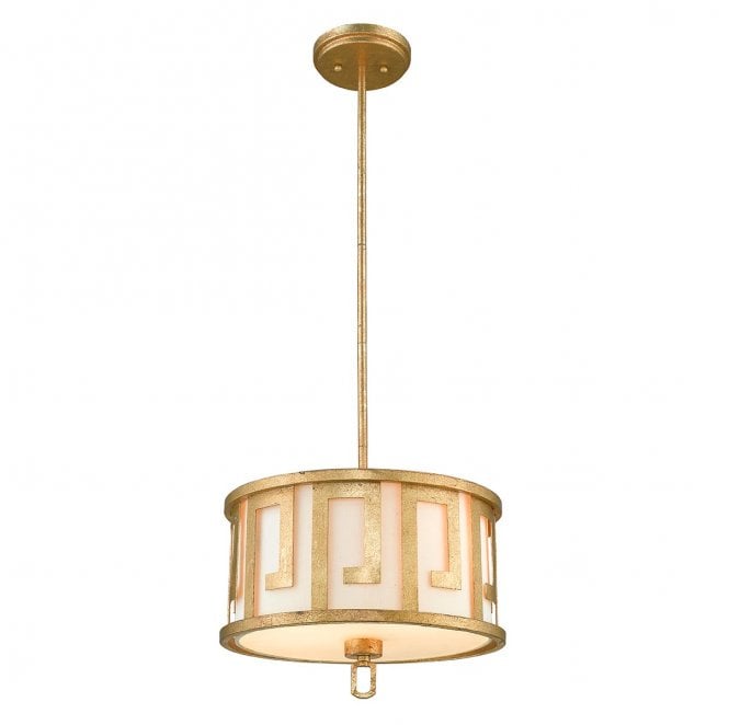 Gilded Nola GN-LEMURIA-P-M Lemuria 2 Light Duo-Mount Medium Pendant in a Distressed Gold Finish with an Ivory Shade