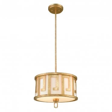 GN-LEMURIA-P-M Lemuria 2 Light Duo-Mount Medium Pendant in a Distressed Gold Finish with an Ivory Shade