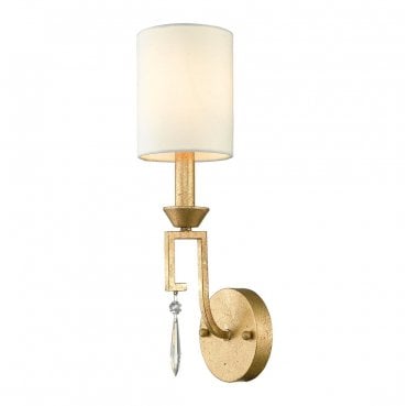 GN-LEMURIA1 Lemuria 1 Light Wall Light in a Distressed Gold Finish with an Ivory Shade 