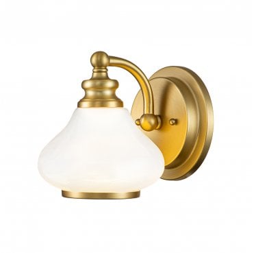 HK-AINSLEY1-BATH-BB Ainsley IP44 1 Light Wall Light in a Brushed Brass Finish