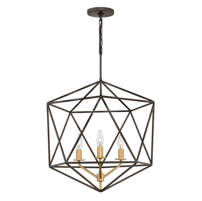 Hinkley HK-ASTRID-3P Astrid 3 Light Pendant Chandelier in a Matt Bronze and Deluxe Gold Finish