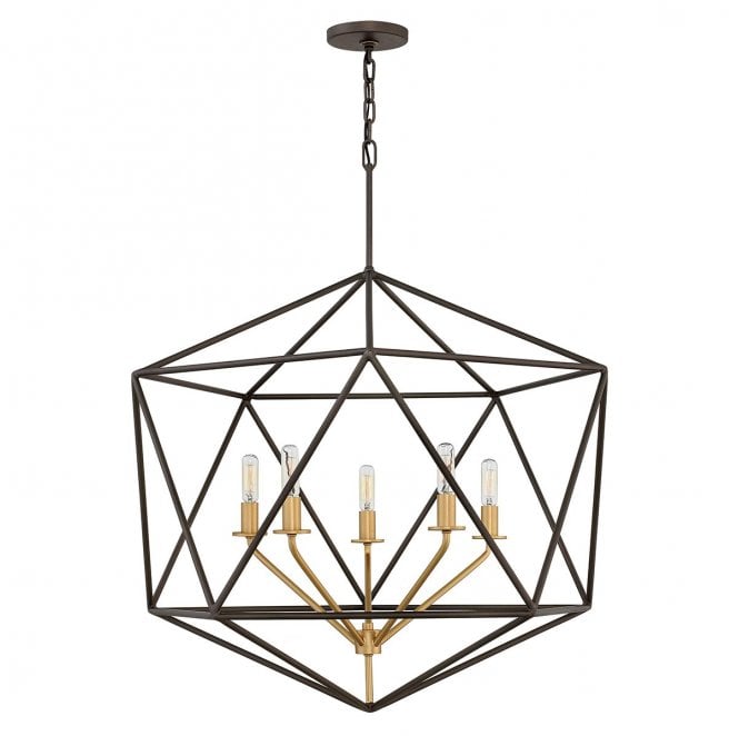 Hinkley HK-ASTRID-5P Astrid 5 Light Pendant Chandelier in a Matt Bronze and Deluxe Gold Finish