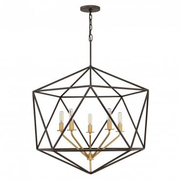 HK-ASTRID-5P Astrid 5 Light Pendant Chandelier in a Matt Bronze and Deluxe Gold Finish