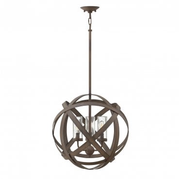 HK-CARSON-3P Carson Outdoor IP44 3 Light Chandelier in a Vintage Iron Finish