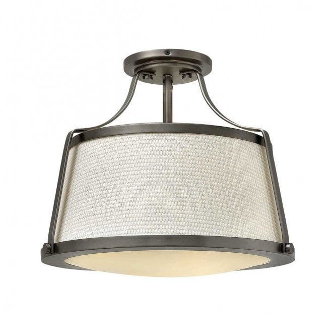 Hinkley HK-CHARLOTTE-SF-AN Charlotte 3 Light Semi Flush Light in an Antique Nickel with a Linen Shade