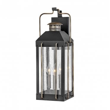 HK-FITZGERALD2-L Fitzgerald Outdoor IP44 3 Light Large Wall Lantern in a Textured Black with Burnished Bronze Finish