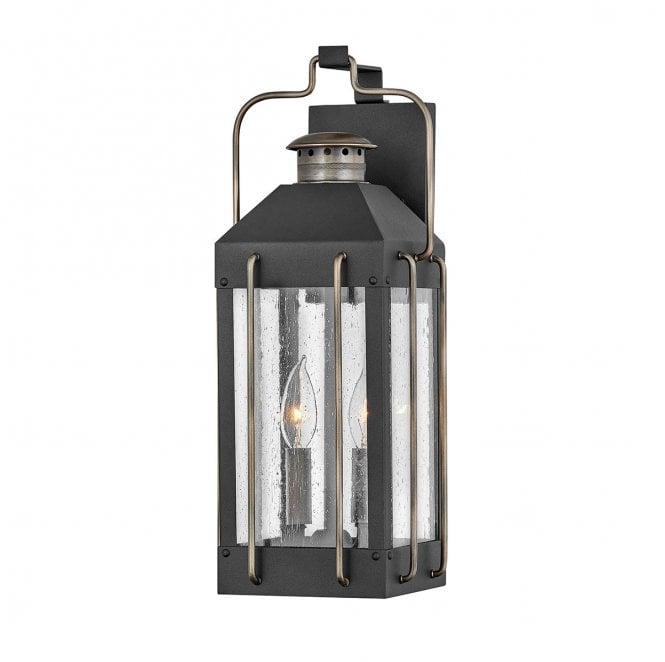 Hinkley HK-FITZGERALD2-M Fitzgerald Outdoor IP44 2 Light Medium Wall Lantern in a Textured Black with Burnished Bronze Finish
