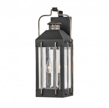 HK-FITZGERALD2-M Fitzgerald Outdoor IP44 2 Light Medium Wall Lantern in a Textured Black with Burnished Bronze Finish