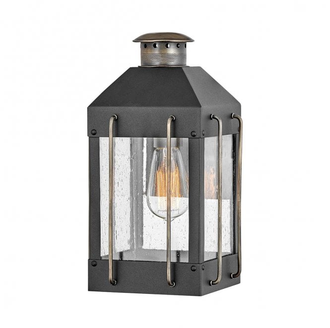 Hinkley HK-FITZGERALD2-S Fitzgerald Outdoor IP44 1 Light Small Wall Lantern in a Textured Black with Burnished Bronze Finish