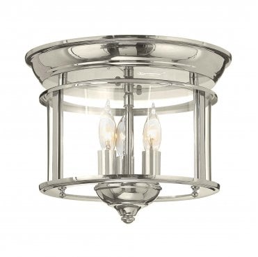 HK-GENTRY-F-PN Gentry 3 Light Flush Light in a Polished Nickel Finish