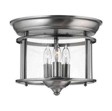 HK-GENTRY-F-PW Gentry 3 Light Flush Light in a Pewter Finish