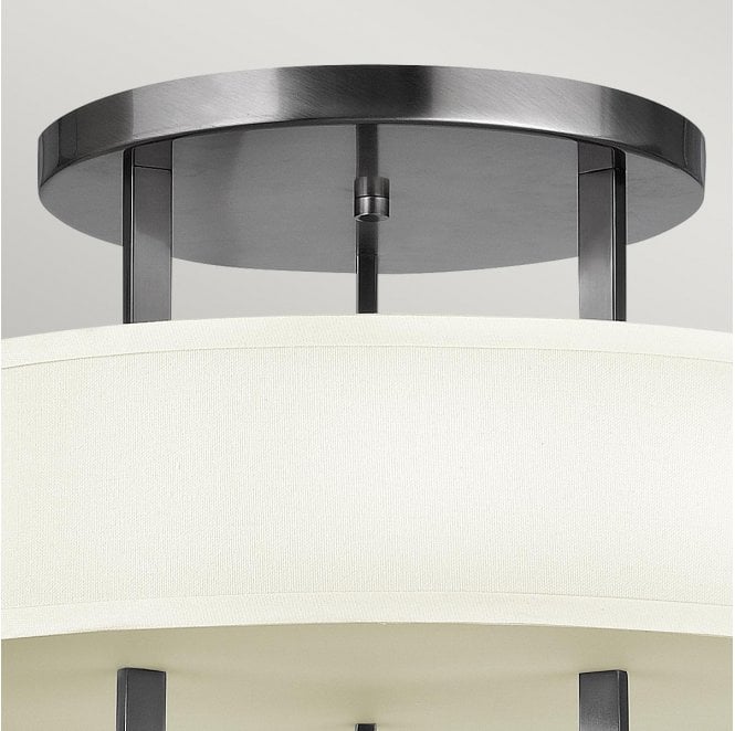 Hinkley HK-HAMPTON-SF Hampton 3 Light Semi Flush Light in an Antique Nickel Finish with an Ivory Shade