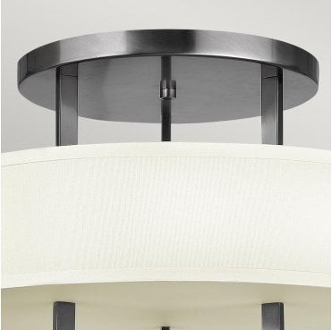 HK-HAMPTON-SF Hampton 3 Light Semi Flush Light in an Antique Nickel Finish with an Ivory Shade