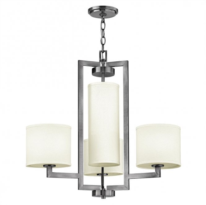Hinkley HK-HAMPTON4 Hampton 4 Light Chandelier in an Antique Nickel Finish with an Ivory Shade