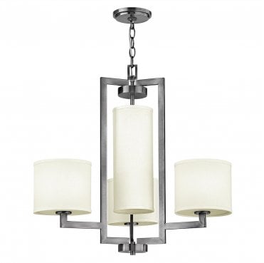 HK-HAMPTON4 Hampton 4 Light Chandelier in an Antique Nickel Finish with an Ivory Shade