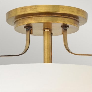 HK-HARPER-SFS-HB Harper 3 Light Small Semi-Flush Light in a Heritage Brass Finish