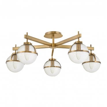 HK-HOLLIS-5-C-HB Hollis IP44 5 Light Semi Flush Light in a Heritage Brass Finish