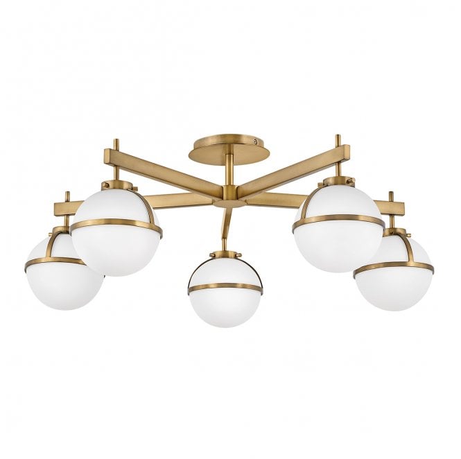 Hinkley HK-HOLLIS-5-O-HB Hollis IP44 5 Light Semi Flush Light in a Heritage Brass Finish