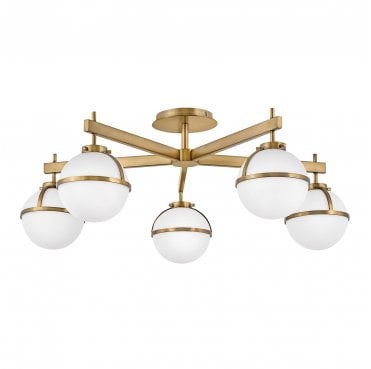 HK-HOLLIS-5-O-HB Hollis IP44 5 Light Semi Flush Light in a Heritage Brass Finish