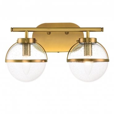 HK-HOLLIS2-C-HB-BATH Hollis IP44 2 Light Wall Light in a Hertiage Brass Finish