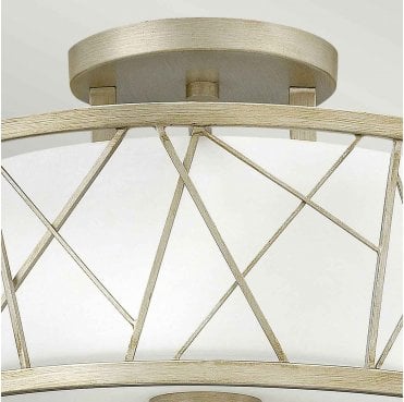 HK-NEST-SF-SL Nest 3 Light Semi Flush in a Silver Leaf Finish with Linen Glass