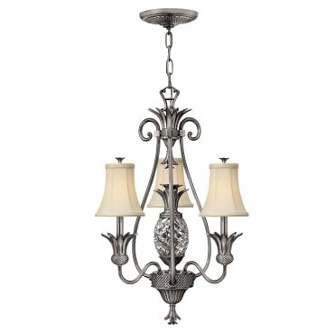 HK-PLANT3-PL Plantation 3 Light Chandelier in a Polished Antique Nickel Finish
