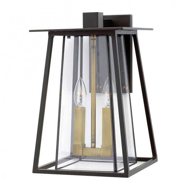 Hinkley HK-WALKER2-L Walker Outdoor IP44 2 Light Large Wall Lantern in a Buckeye Bronze with Heritage Brass Finish