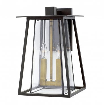 HK-WALKER2-L Walker Outdoor IP44 2 Light Large Wall Lantern in a Buckeye Bronze with Heritage Brass Finish