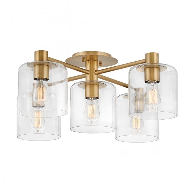 Hinkley QN-AXEL5-HB Axel 5 Light Semi-flush Mount in a Heritage Brass Finish