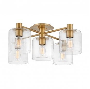 QN-AXEL5-HB Axel 5 Light Semi-flush Mount in a Heritage Brass Finish
