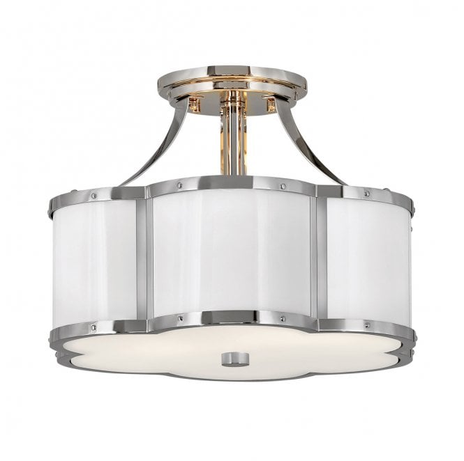 Hinkley QN-CHANCE-SF-S-PN Chance 2 Light Semi Flush Light in a Polished Nickel with Polished White Finish