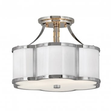 QN-CHANCE-SF-S-PN Chance 2 Light Semi Flush Light in a Polished Nickel with Polished White Finish