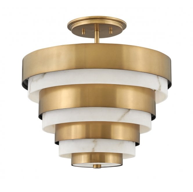 Hinkley QN-ECHELON-SF Echelon 3 Light Semi-flush Mount in a Hertiage Brass Finish