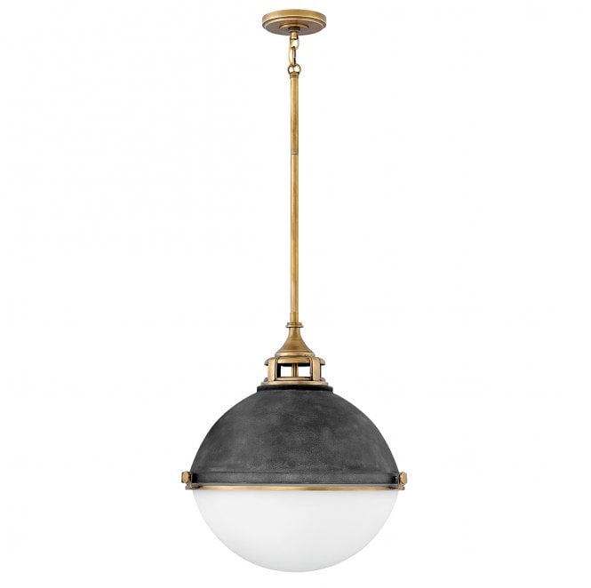 Hinkley QN-FLETCHER-P-L-AZ Fletcher 3 Light Pendant in an Aged Zinc and Heritage Brass Finish