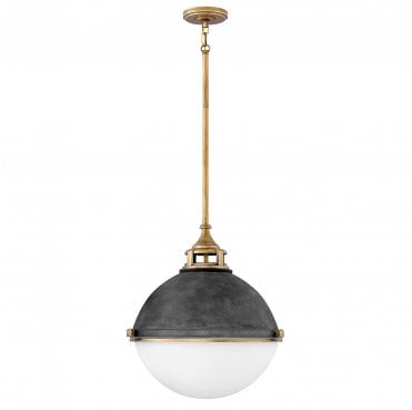 QN-FLETCHER-P-L-AZ Fletcher 3 Light Pendant in an Aged Zinc and Heritage Brass Finish