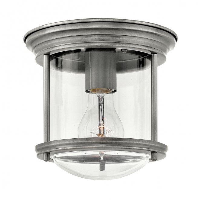 Hinkley QN-HADRIAN-MINI-F-AN-CLEAR Hadrian IP44 1 Light Flush Light in an Antique Nickel Finish with a Clear Glass
