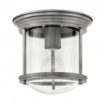 QN-HADRIAN-MINI-F-AN-CLEAR Hadrian IP44 1 Light Flush Light in an Antique Nickel Finish with a Clear Glass