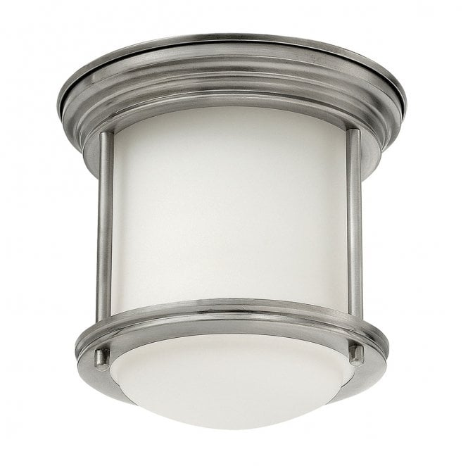 Hinkley QN-HADRIAN-MINI-F-AN-OPAL Hadrian IP44 1 Light Flush Light in an Antique Nickel Finish with an Opal Glass