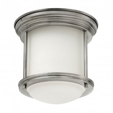 QN-HADRIAN-MINI-F-AN-OPAL Hadrian IP44 1 Light Flush Light in an Antique Nickel Finish with an Opal Glass