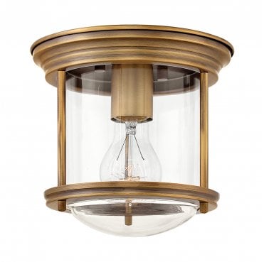 QN-HADRIAN-MINI-F-BR-CLEAR Hadrian IP44 1 Light Flush Light in a Brushed Bronze Finish with a Clear Glass