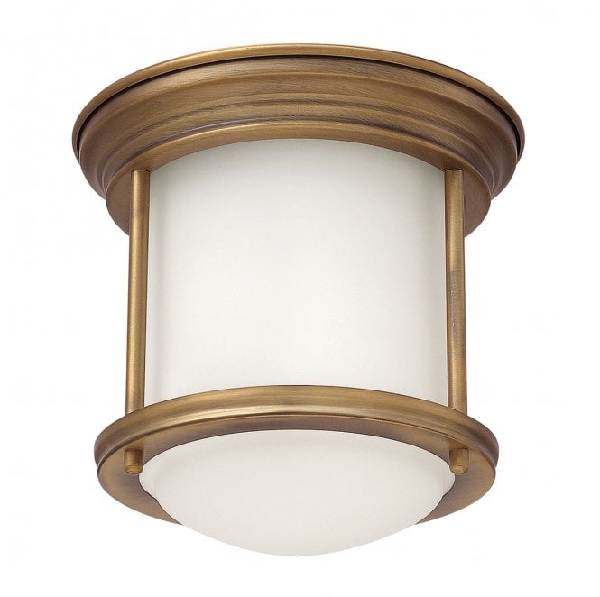 Hinkley QN-HADRIAN-MINI-F-BR-OPAL Hadrian IP44 1 Light Flush Light in a Brushed Bronze Finish with an Opal Glass
