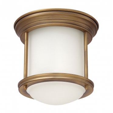 QN-HADRIAN-MINI-F-BR-OPAL Hadrian IP44 1 Light Flush Light in a Brushed Bronze Finish with an Opal Glass